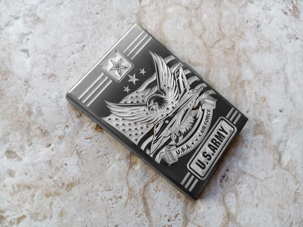 US Air Force Army Card Holder Wallet RFID Stainless Steel Case Floral-img-6