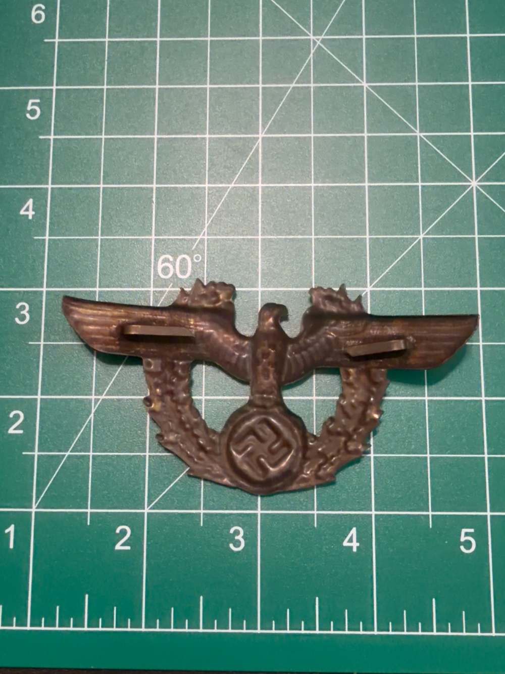 Original WWII German Ordnungspolizei Police Tschako (Shako) Eagle Badge-img-1