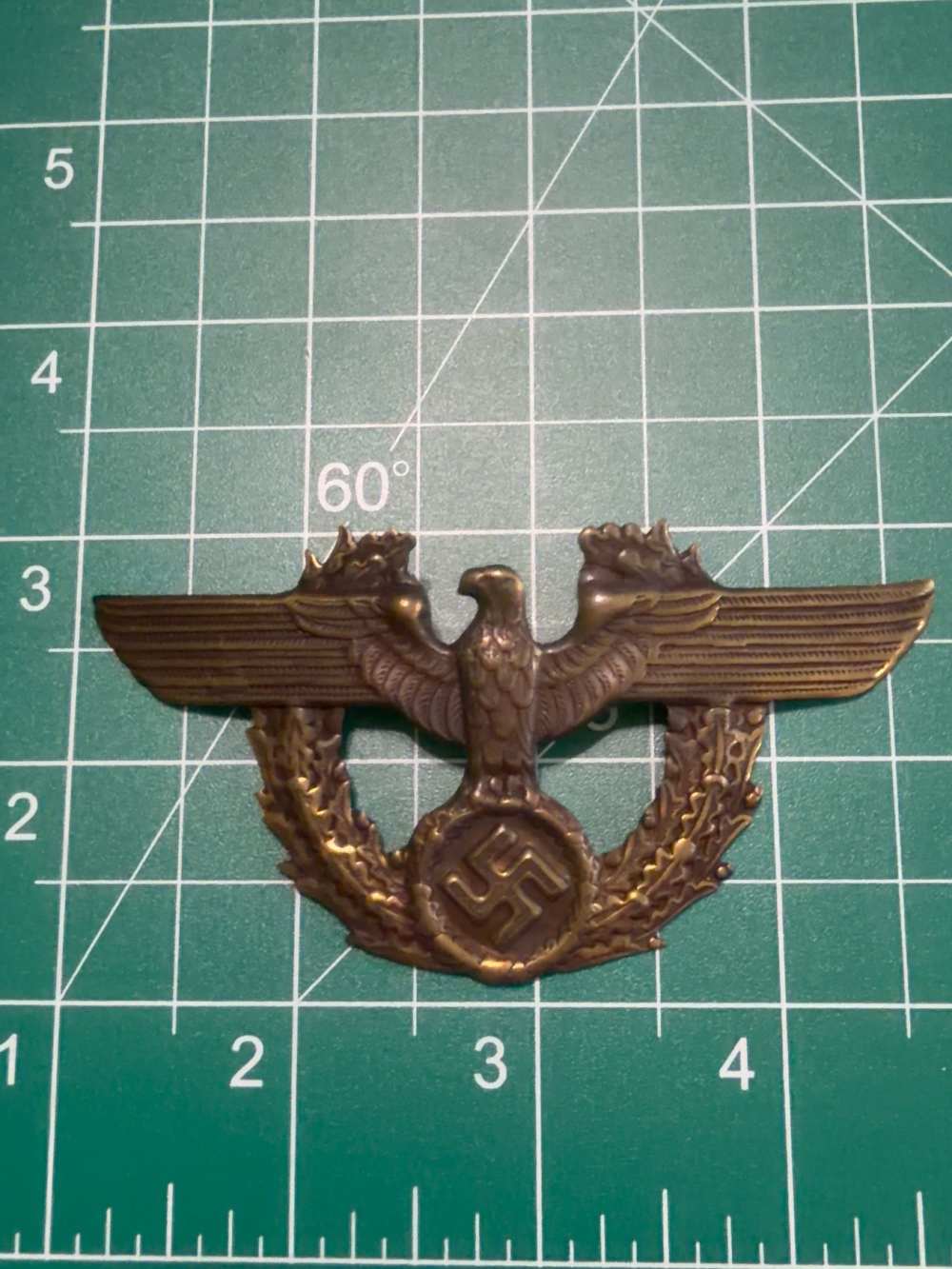 Original WWII German Ordnungspolizei Police Tschako (Shako) Eagle Badge-img-0