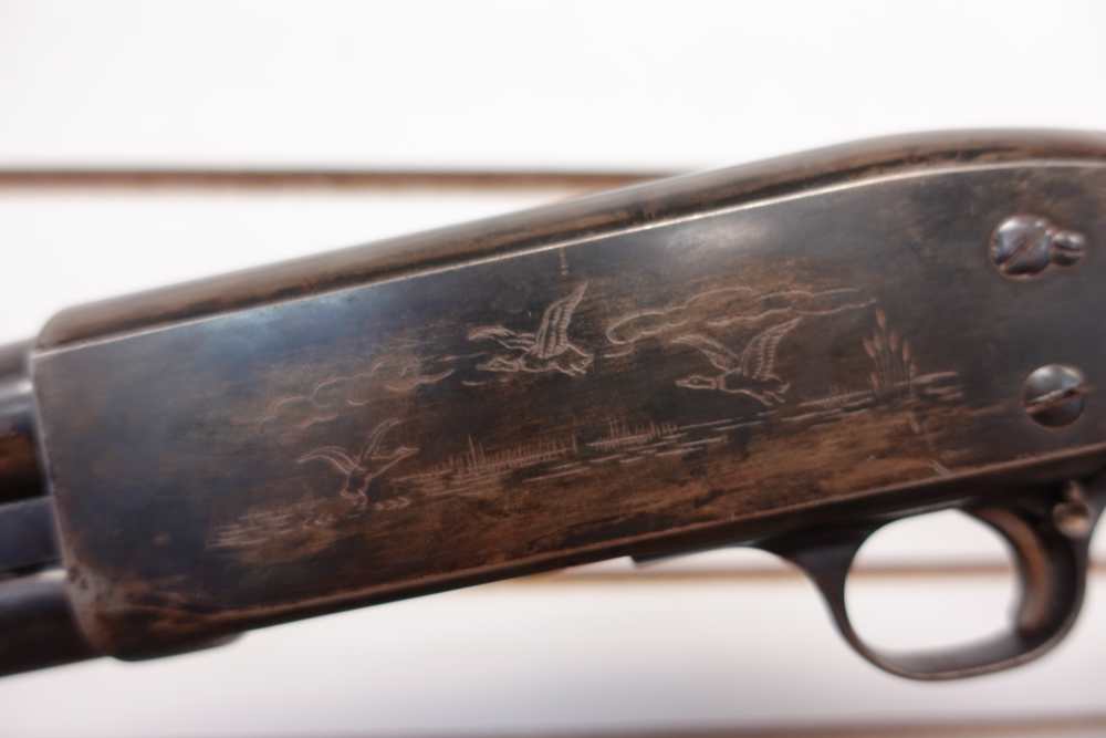 1949 Ithaca Model 37 12 GA 2 3/4" FACTORY ENGRAVED GAME SCENE-img-3