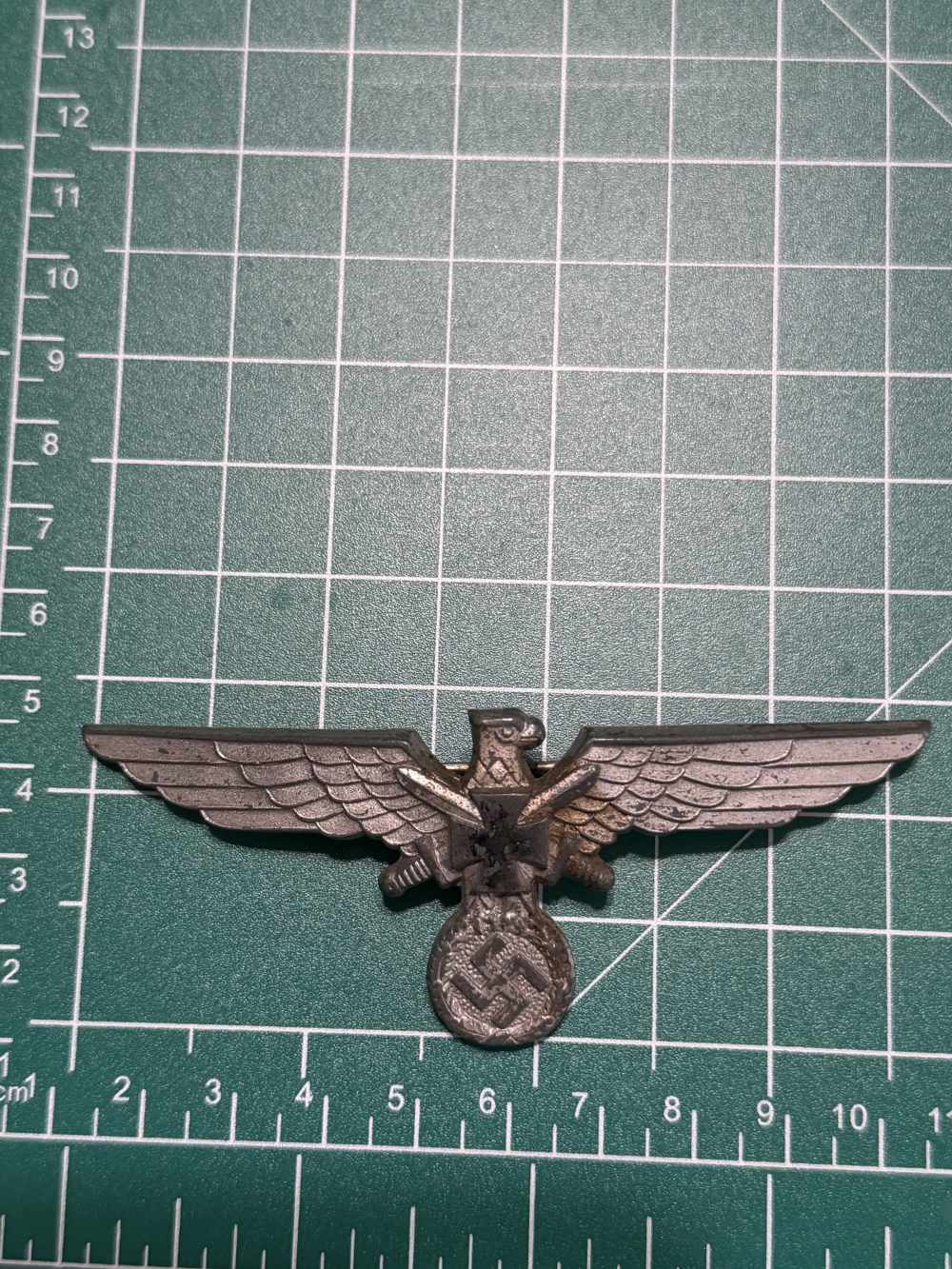 WWII Era German NSKOV War Veterans Breast Eagle Pinback Aluminum Badge-img-0