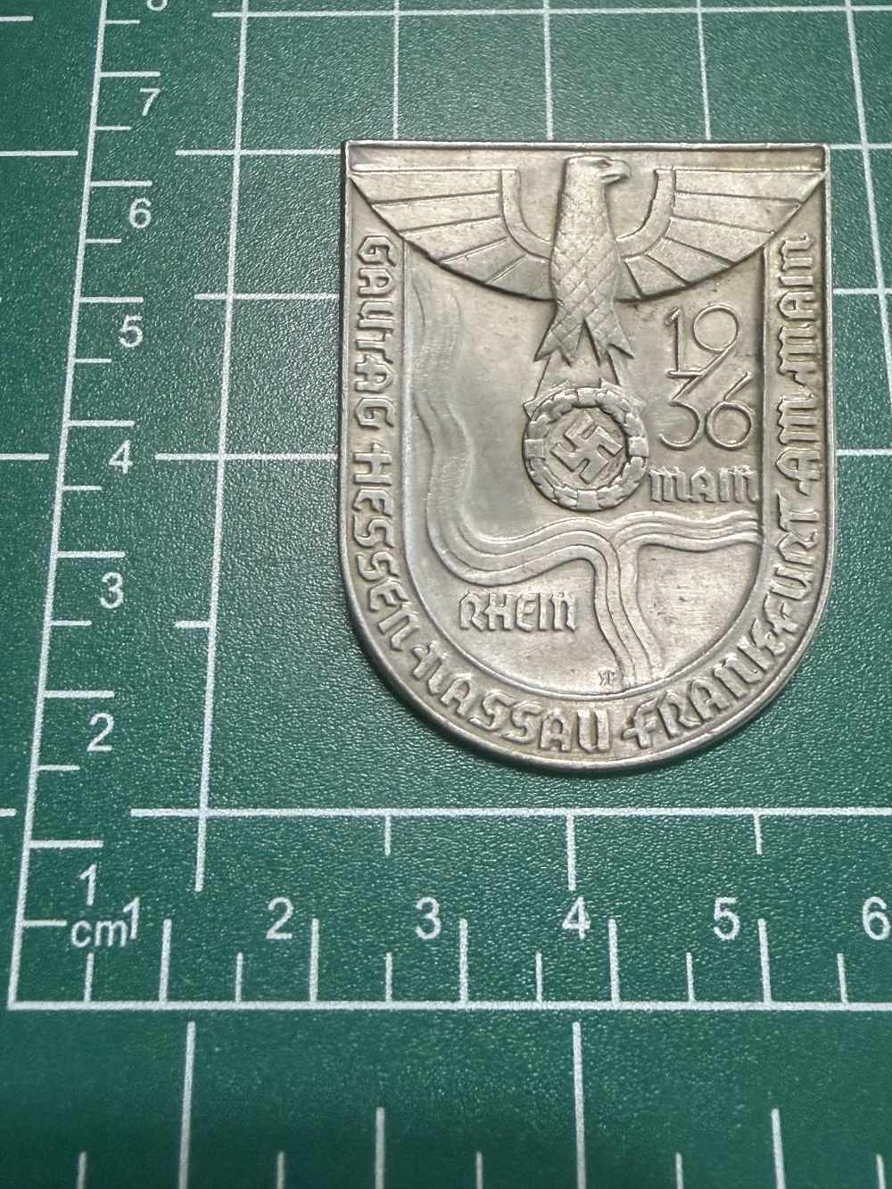 1936 German Gautag Hessen-Nassau Frankfurt Event Badge Tinnie Rhein Main-img-0