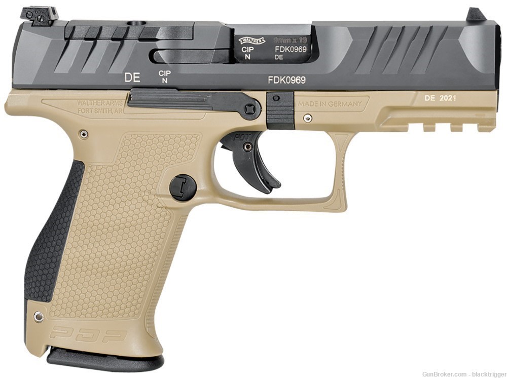 Walther 2858444 PDP Compact Optic Ready 9mm 4" 15+1 Black Slide Tan Frame  -img-1