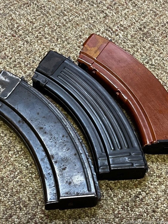 Lot of 3 Russian 7.62x39 30rd mags slab side back stamp Bakelite + pouch AK-img-2