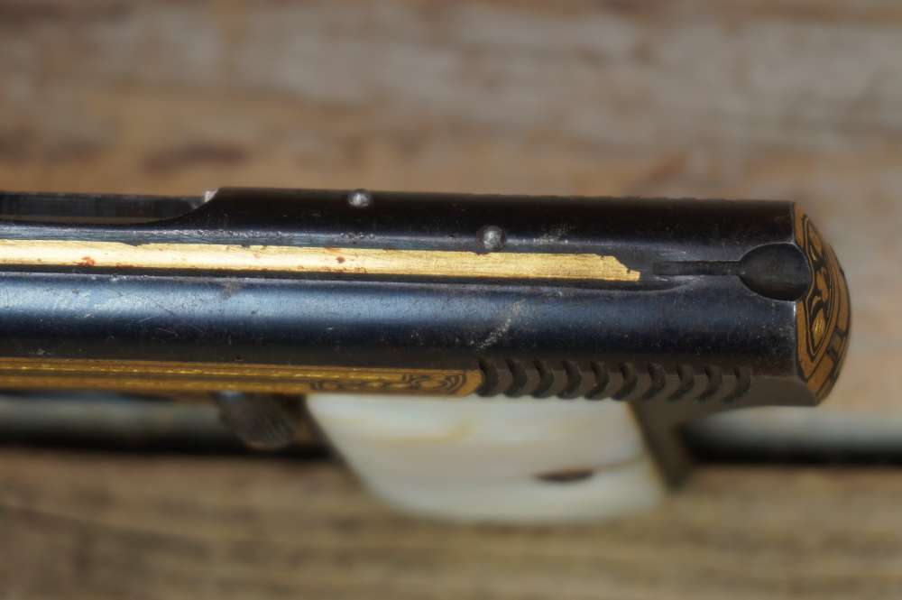 Spanish "Destroyer" 25 auto Damascened GOLD INLAY pearl grips must see C&R-img-24