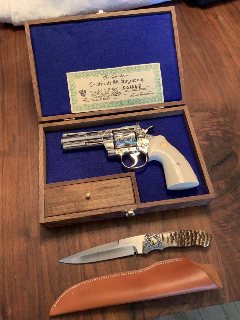 Colt Python .357 1974 Ivory Ben Shostle Engraved Ron Gaston Knife Letter-img-0