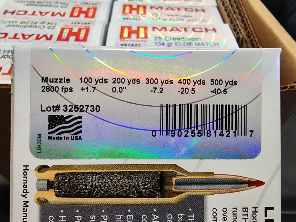IN STOCK! NEW 200 ROUNDS HORNADY 25 CREEDMOOR 134 ELD-M MATCH-img-3