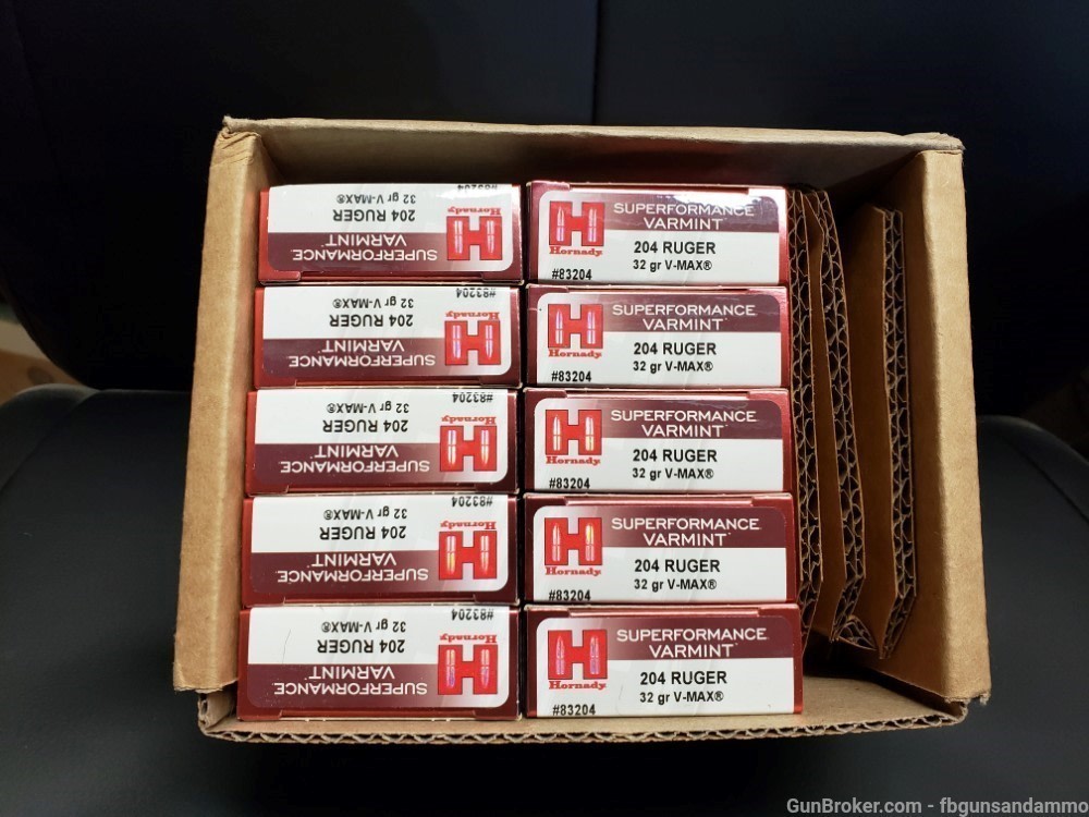NEW 200 ROUNDS HORNADY SUPERFORMANCE VARMINT 204 RUGER 32 GRAIN V-MAX .204-img-0