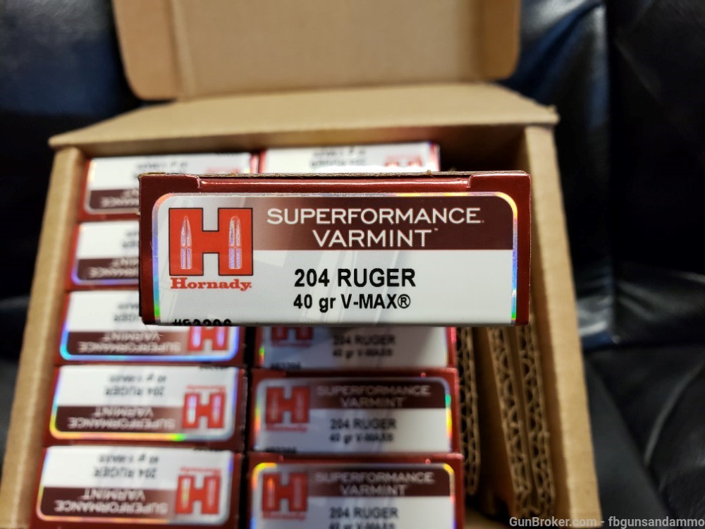 NEW 200 ROUNDS HORNADY SUPERFORMANCE VARMINT 204 RUGER 40 GRAIN V-MAX .204-img-1