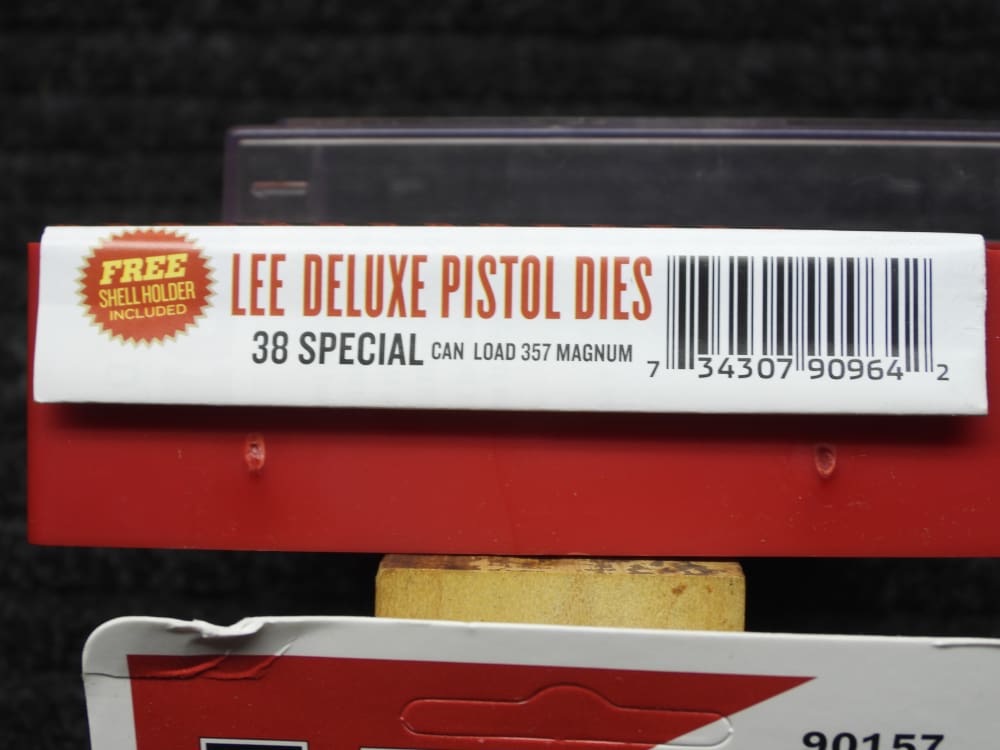 Lee .38-.357 deluxe carbide die set, plus shell holder and case trimmer-img-1