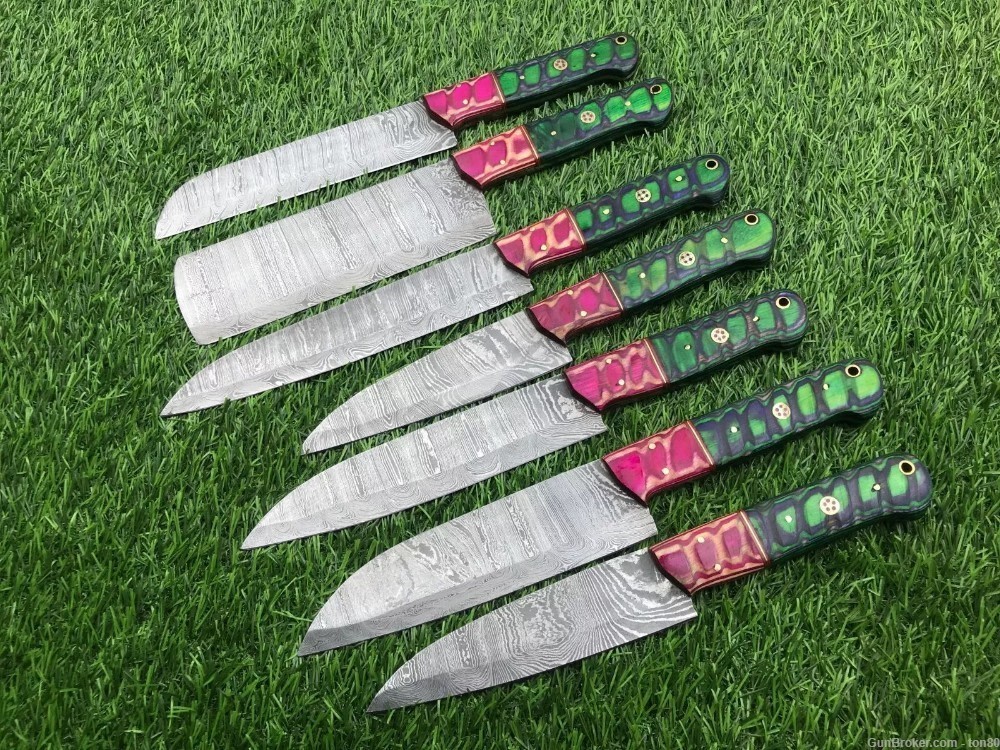 Hand Forged Damascus Steel Skinner Chef Set 7 Of Knife NO/Sheath-img-0