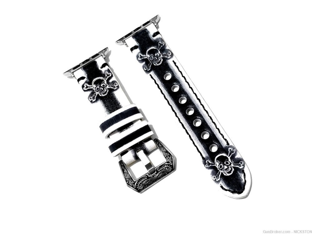 White & Black Skull Crossbones Leather Band for 44mm Apple Watch All Series-img-0