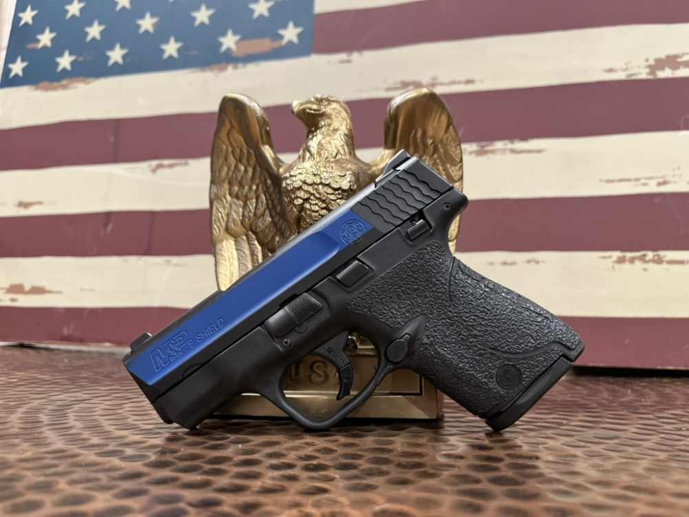 Smith & Wesson S&W M&P9 Shield Custom Police Blue Line 5 mags holster -img-1