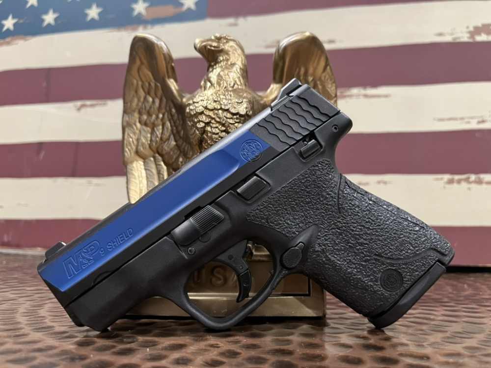 Smith & Wesson S&W M&P9 Shield Custom Police Blue Line 5 mags holster -img-0