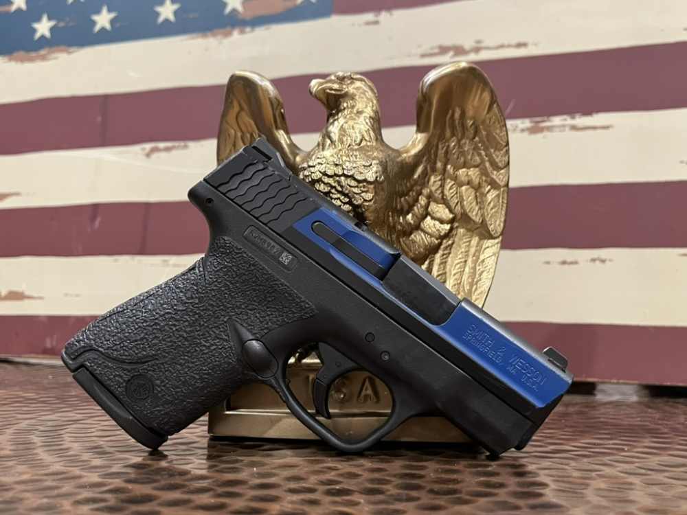 Smith & Wesson S&W M&P9 Shield Custom Police Blue Line 5 mags holster -img-7