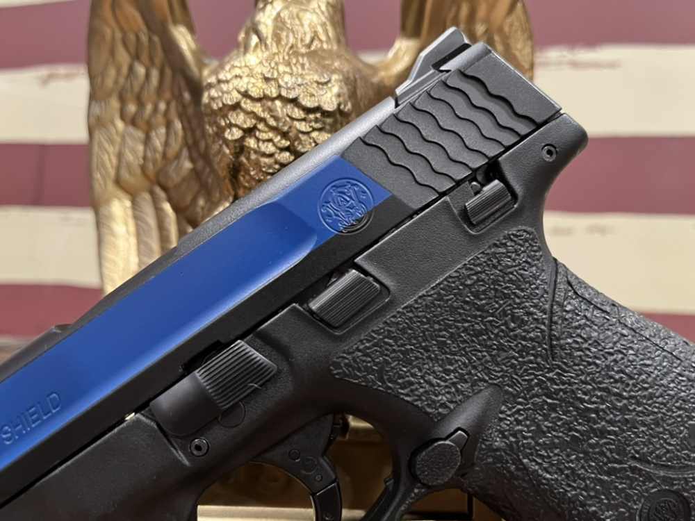 Smith & Wesson S&W M&P9 Shield Custom Police Blue Line 5 mags holster -img-4