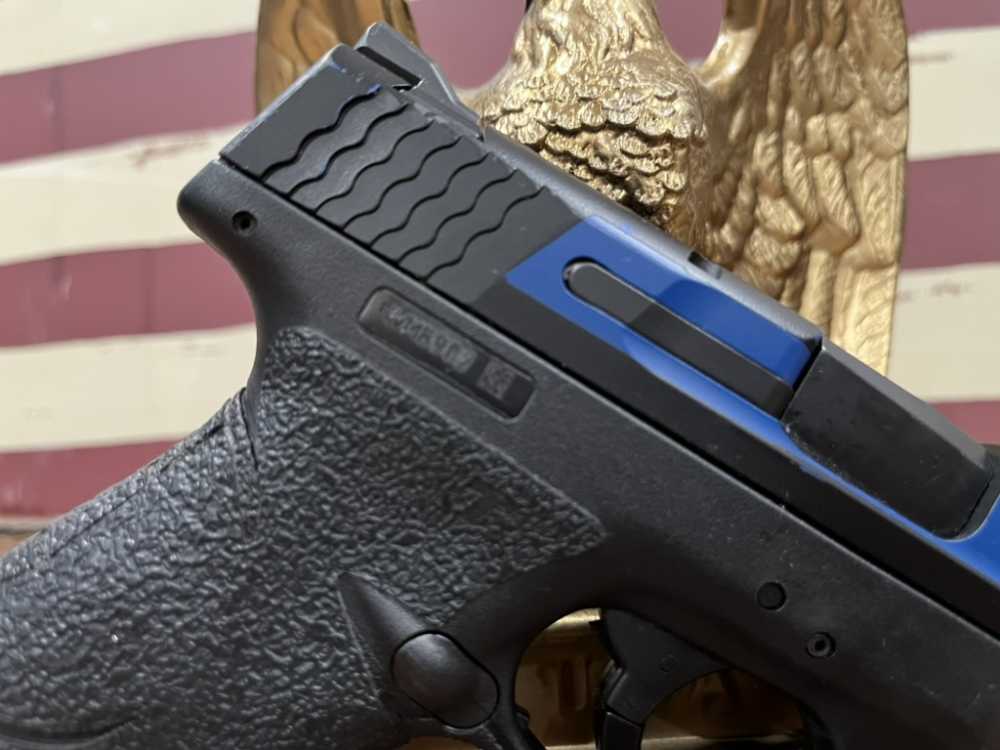 Smith & Wesson S&W M&P9 Shield Custom Police Blue Line 5 mags holster -img-10