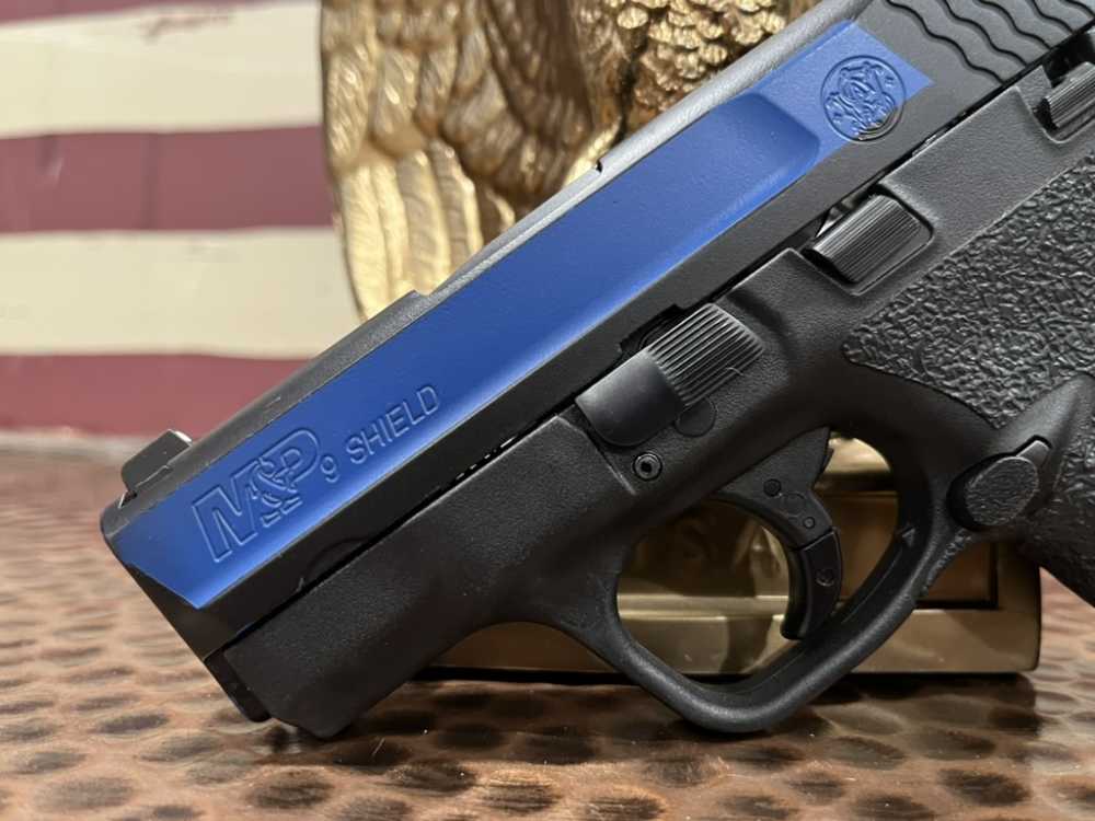 Smith & Wesson S&W M&P9 Shield Custom Police Blue Line 5 mags holster -img-5