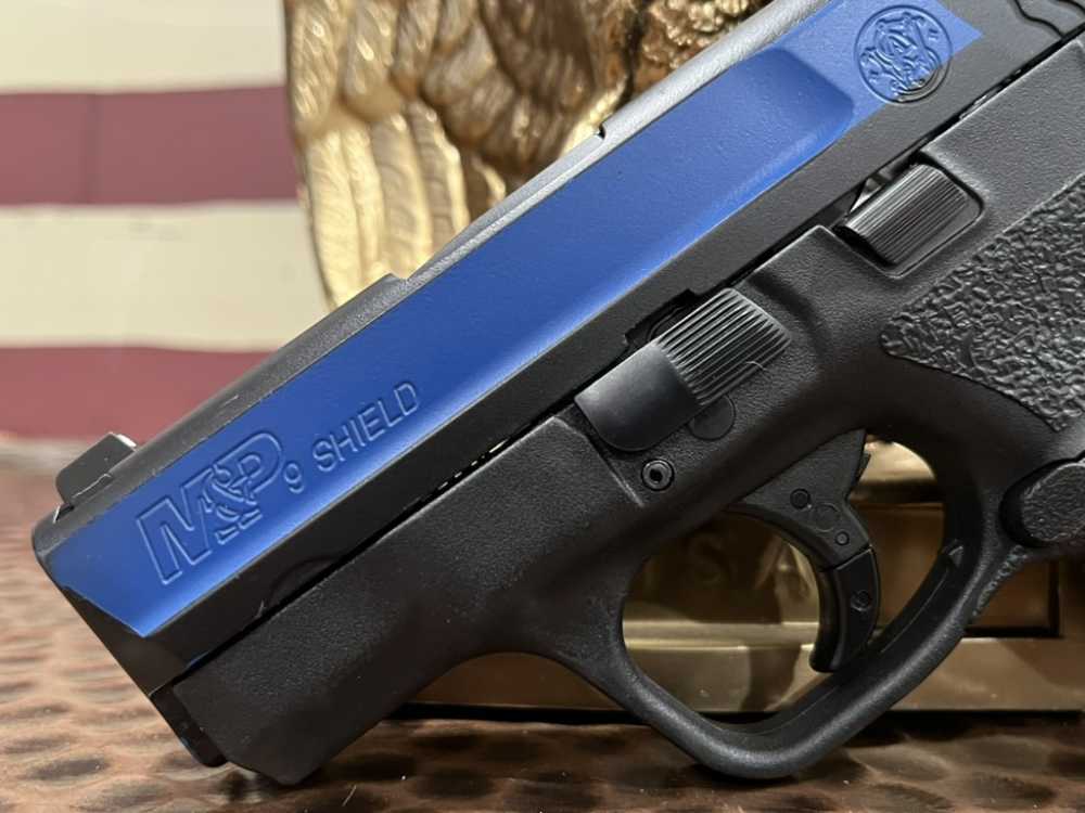 Smith & Wesson S&W M&P9 Shield Custom Police Blue Line 5 mags holster -img-6
