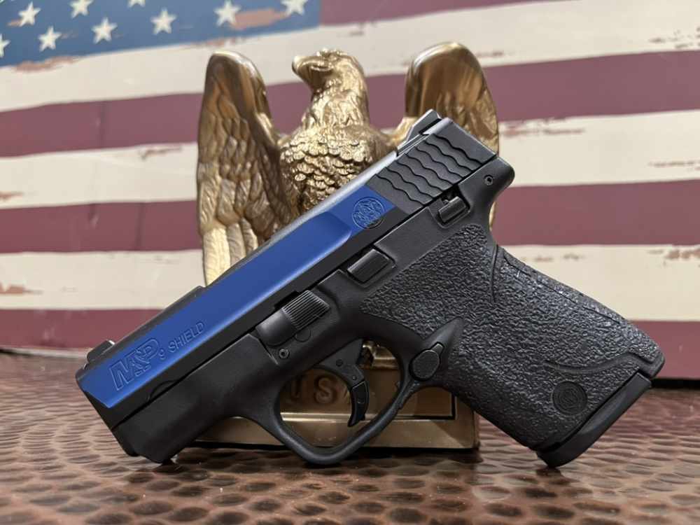 Smith & Wesson S&W M&P9 Shield Custom Police Blue Line 5 mags holster -img-2