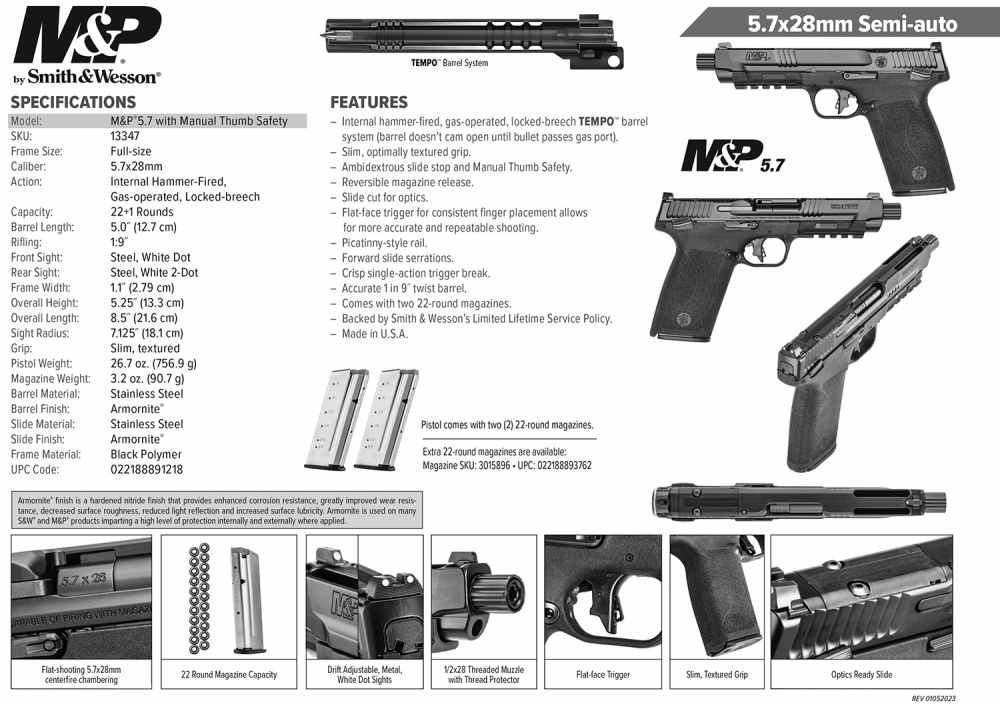 S&W M&P 5.7 5.7X28MM 22+1 13347 OR TB TS BLACK PISTOL, NIB, 2-Magazines-img-1