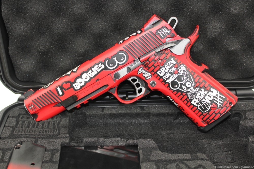 BREATHTAKING ustom Engraved and Cerakoted DEADPOOL Tisas 1911 .45 ACP-img-3