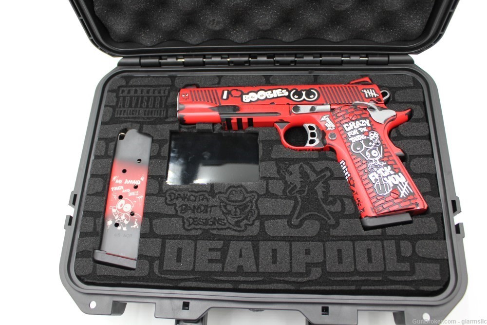 BREATHTAKING ustom Engraved and Cerakoted DEADPOOL Tisas 1911 .45 ACP-img-0