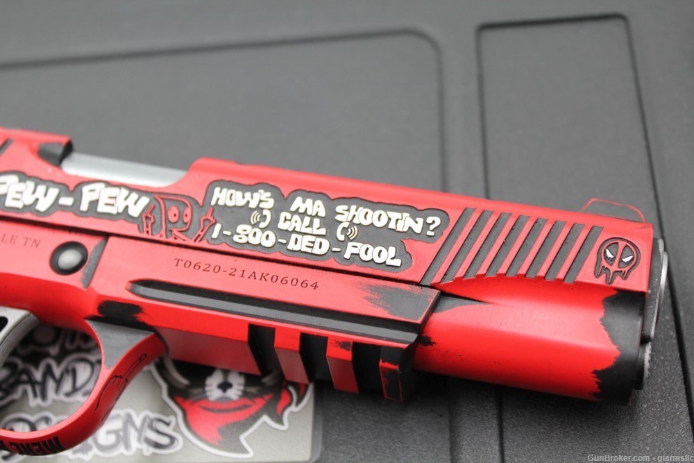 BREATHTAKING ustom Engraved and Cerakoted DEADPOOL Tisas 1911 .45 ACP-img-7