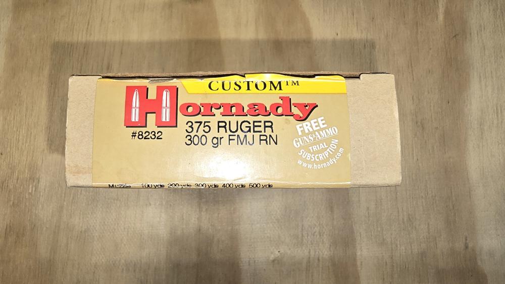 Hornady Custom .375 Ruger 300 gr FMJ RN #8232 Box of 20 Rounds-img-0