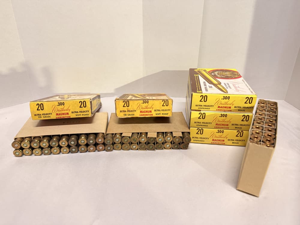 Vintage Weatherby 300 Mag Ammo & Brass Lot 40Rds 60pc New Unprimed Tiger Bx-img-1