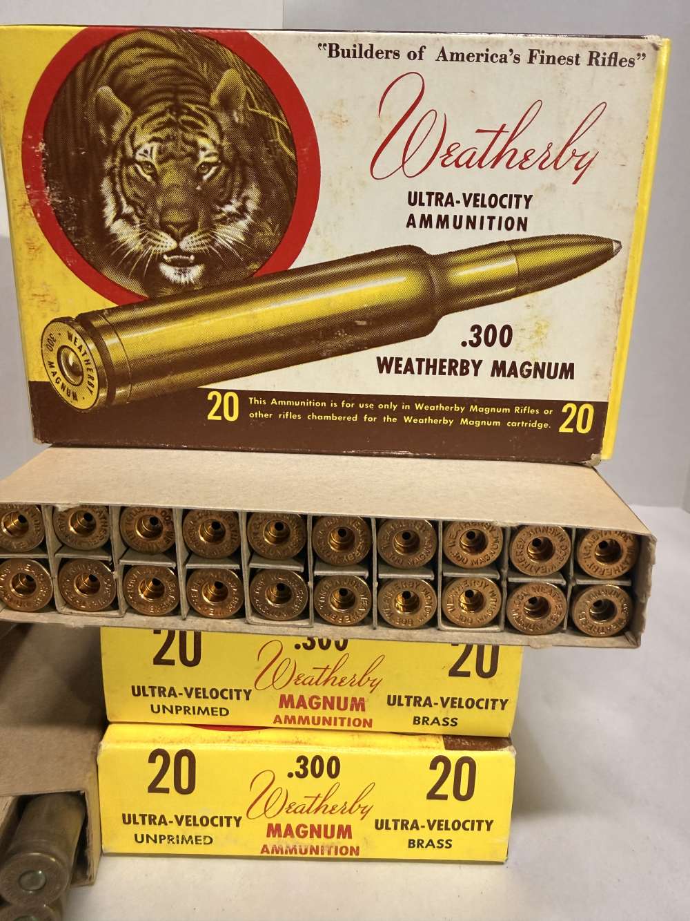 Vintage Weatherby 300 Mag Ammo & Brass Lot 40Rds 60pc New Unprimed Tiger Bx-img-5