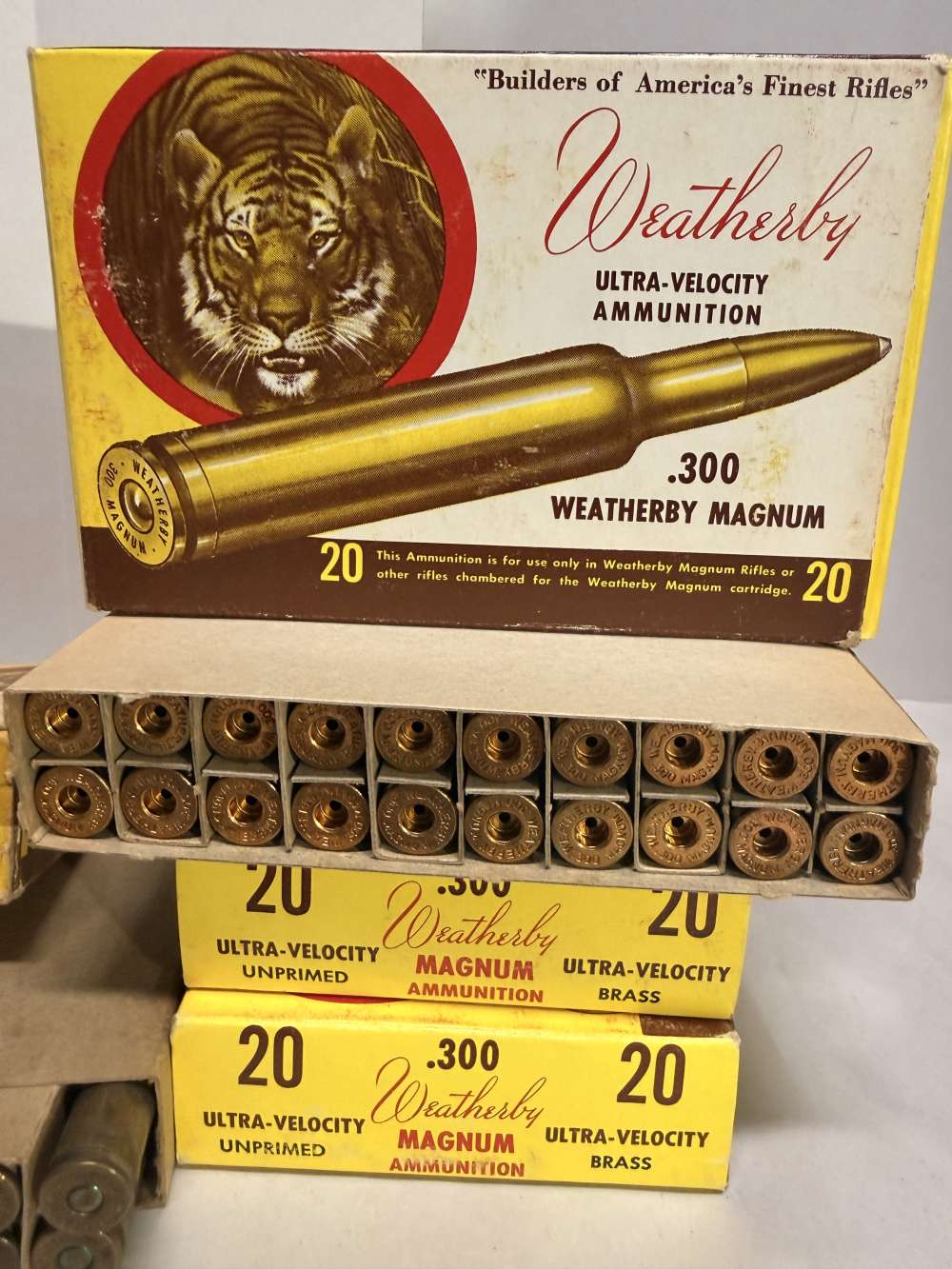 Vintage Weatherby 300 Mag Ammo & Brass Lot 40Rds 60pc New Unprimed Tiger Bx-img-6