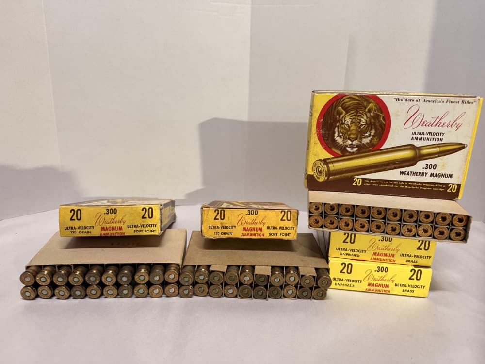 Vintage Weatherby 300 Mag Ammo & Brass Lot 40Rds 60pc New Unprimed Tiger Bx-img-2