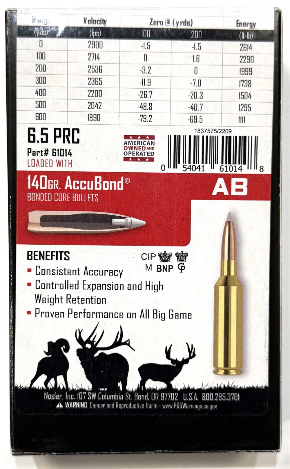 Nosler Trophy Grade 6.5 PRC 140gr AccuBond box of 20-img-1