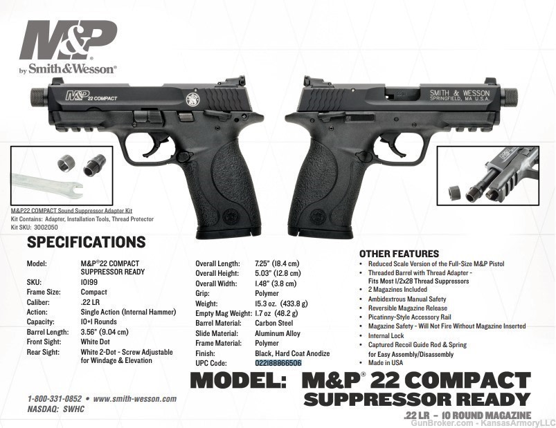 S&W M&P22 Compact 22 LR 3.6" Threaded Barrel 10199 S&W M&P-22 22LR-img-5