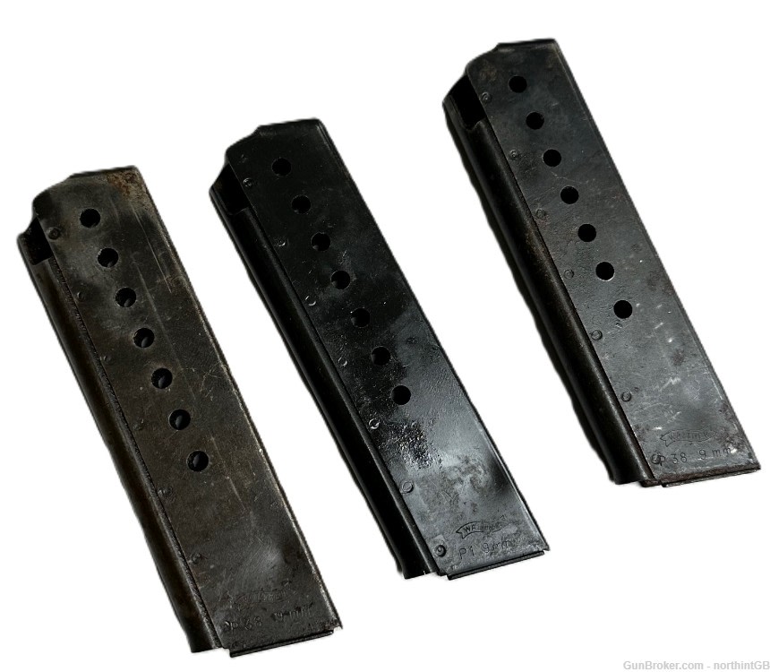 SET OF 3 POST WAR P38/P1 MAGAZINES STRIPPED BODIES DAMAGED. -img-0