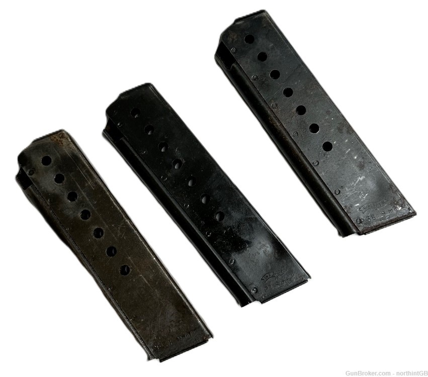 SET OF 3 POST WAR P38/P1 MAGAZINES STRIPPED BODIES DAMAGED. -img-1