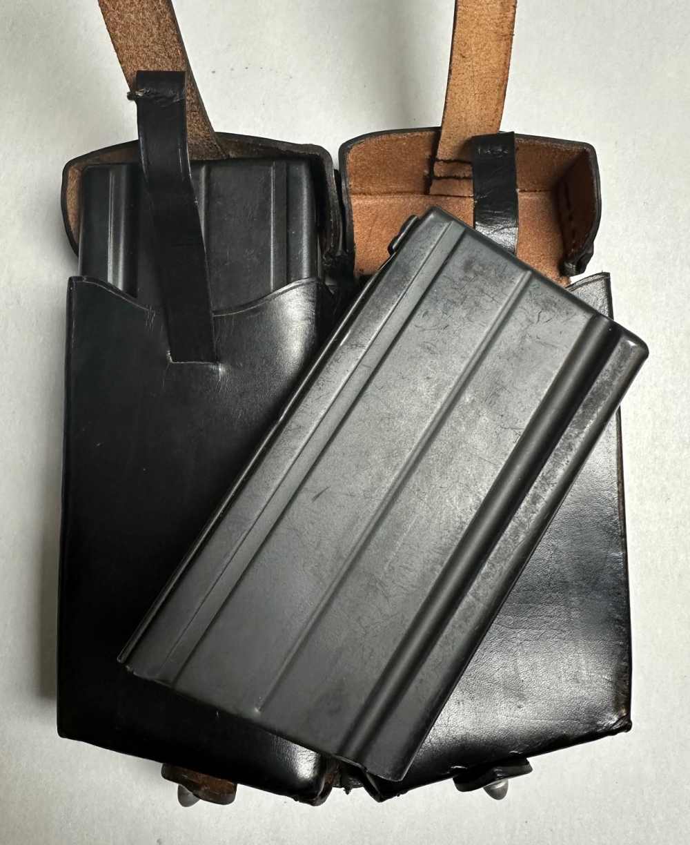 SET OF 2-20RD FN FAL STEEL MAGAZINES WITH LEATHER CASE.-img-0