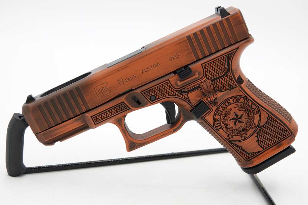 Custom Engraved and Cerakoted Glock 19 Gen5 9mm Texas Edition Ported-img-3