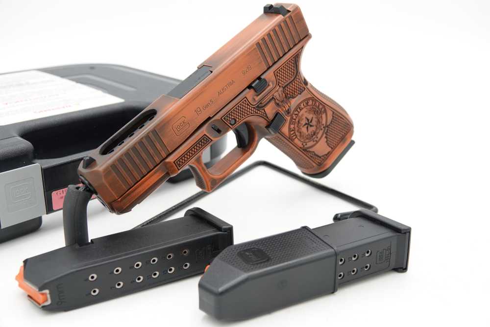 Custom Engraved and Cerakoted Glock 19 Gen5 9mm Texas Edition Ported-img-0