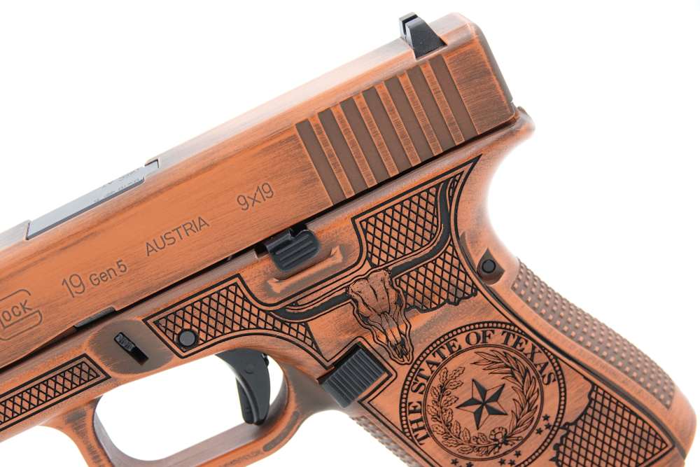 Custom Engraved and Cerakoted Glock 19 Gen5 9mm Texas Edition Ported-img-5