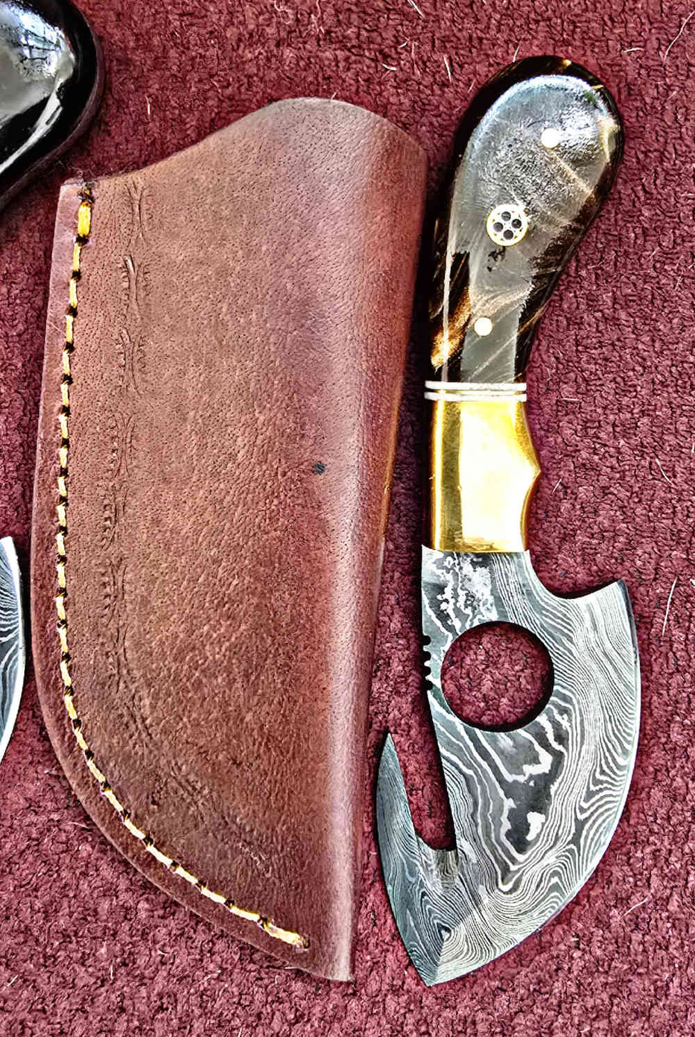 Damascus real GUT HOOK skinners. Full tang construction -img-4