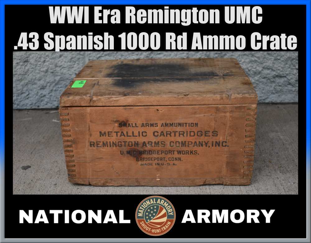 WWI Era Remington UMC .43 Spanish Black Powder 1000 Rd Factory Ammo Crate-img-0