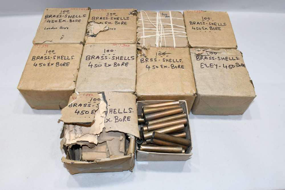 900 +/- PCS 450 Black Powder Express 3 1/4" BPE Mostly Primed Brass Eley-img-0