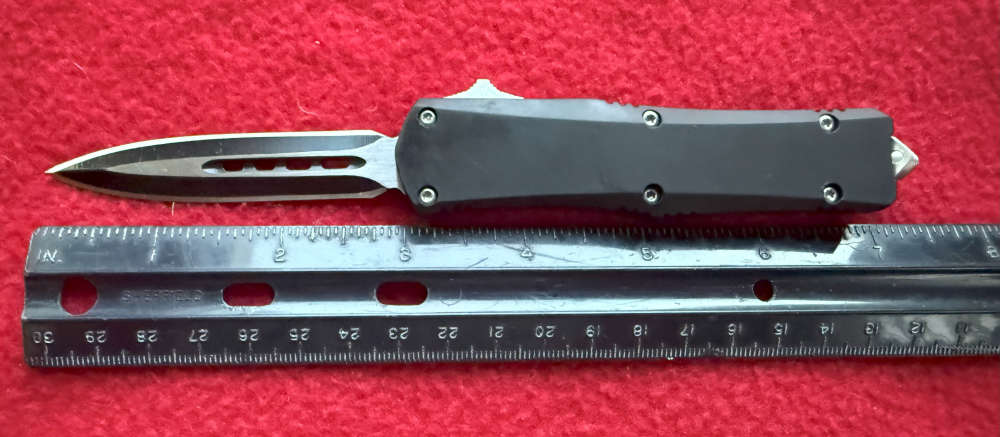 OTF Automatic Knife Combat Trodoon 3 Inch Double Edge Black SS Blade.-img-2