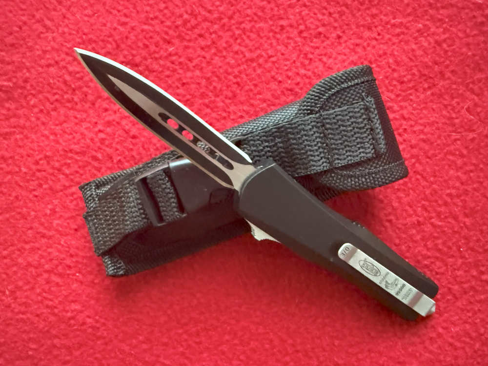 OTF Automatic Knife Combat Trodoon 3 Inch Double Edge Black SS Blade.-img-0