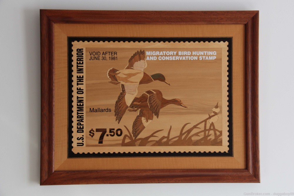 Inlay Wood Art (24" x 19") of 1980 Migratory Bird Hunting Stamp (Mallards).-img-0
