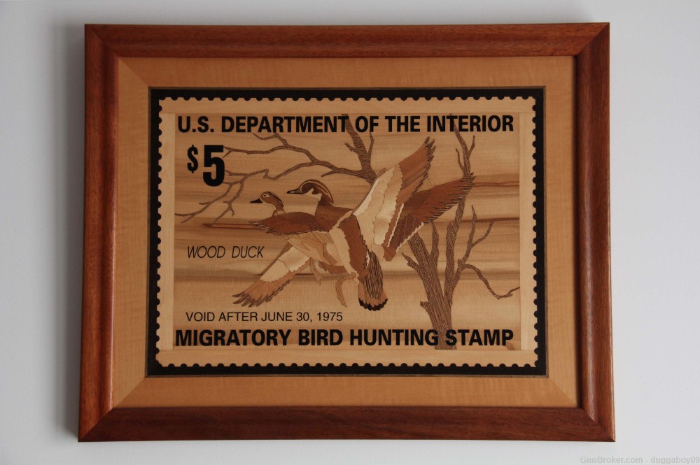 Inlay Wood Art (24" x 19") of 1974 Migratory Bird Hunting Stamp (Wood Duck)-img-0
