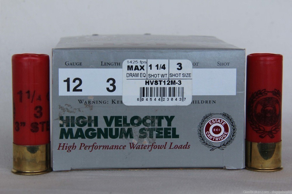 ESTATE 12 gauge 3”, 1 1/4 oz., #3 shot High Velocity Magnum Steel 50 Rounds-img-1