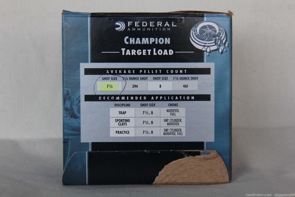 FEDERAL CHAMPION 12 gauge 2.75” 1 1/8 oz. #7 ½ shot Target Load -125 Rounds-img-1